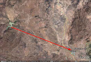 写真14．Miriダムとカドグリ市との位置関係(出典：Google Earth)