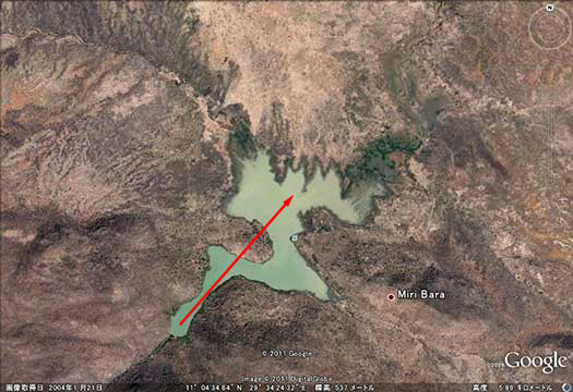 写真15．上流側に拡大したMiriダムの貯水域 (出典：Google Earth)