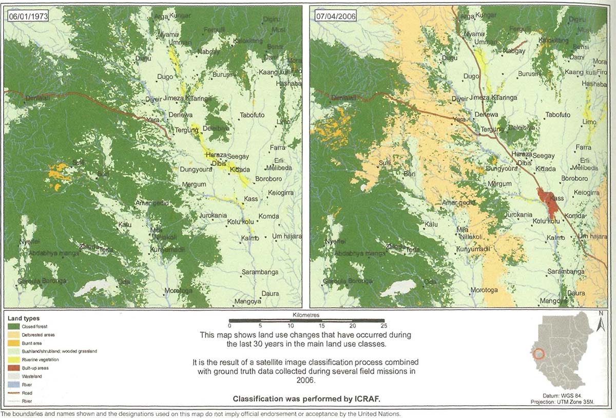 図2．Marra 山系における森林破壊の様子(出典：UNEP)